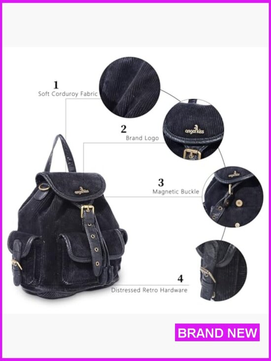 Corduroy Backpack Purse Convertible 3-in-1 Vintage Boho Mini Daypack with Vegan